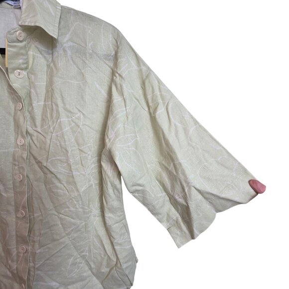🔴 Charlie Holiday Shirt Linen Blend Womens Small Green Casual Oversized Floral - Picture 3 of 16